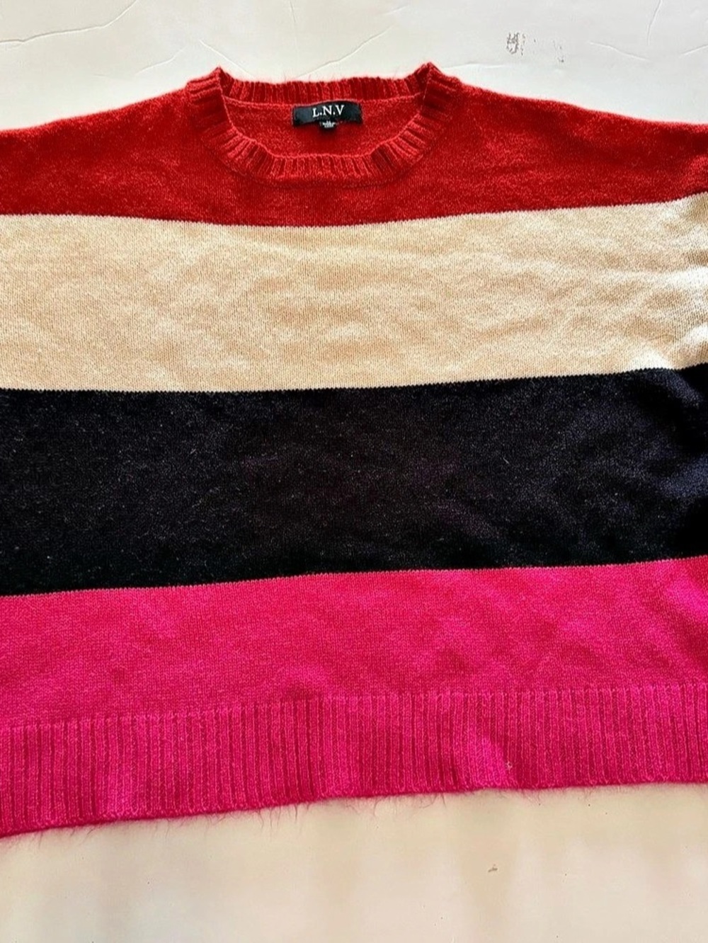 L.N.V Color Block Crewneck Sweater in Red & Pink Like New